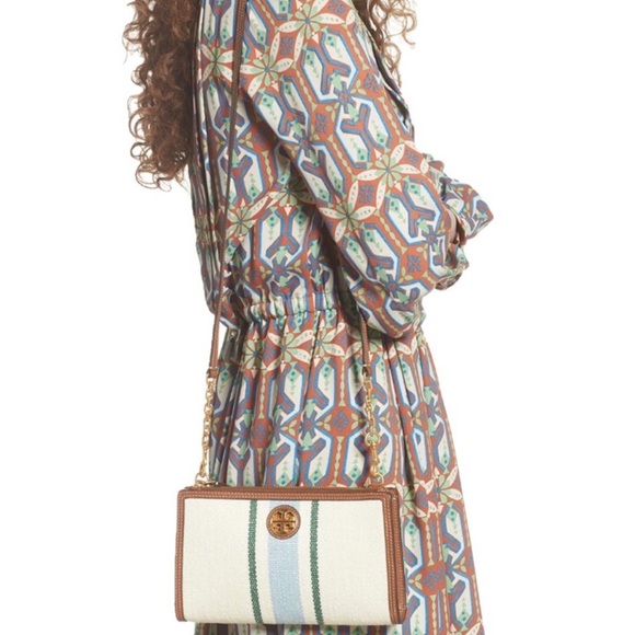 NEW! NIB! Tory Burch Carson Striped Crossbody Bag- Natural/icicle Carson - Picture 3 of 7